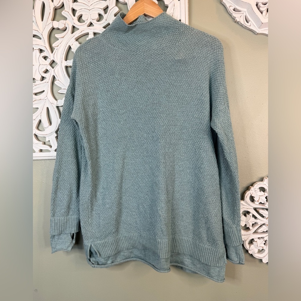 Artisan NY Mock Turtleneck Sweater Medium Aqua Blue Green Cotton Spring